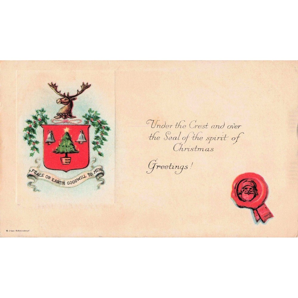 Vintage 1922 Christmas Postcard Moose Crest Santa Seal Fort Wayne Indiana VG - Picture 1 of 2